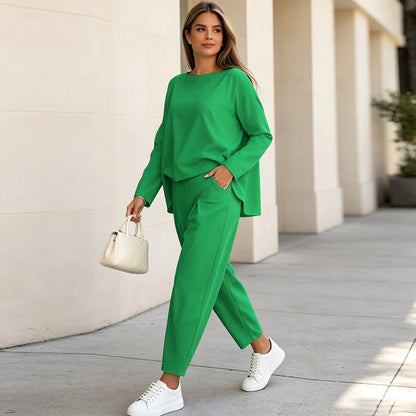 Conjunto de manga larga: Top de cuello redondo + pantalón