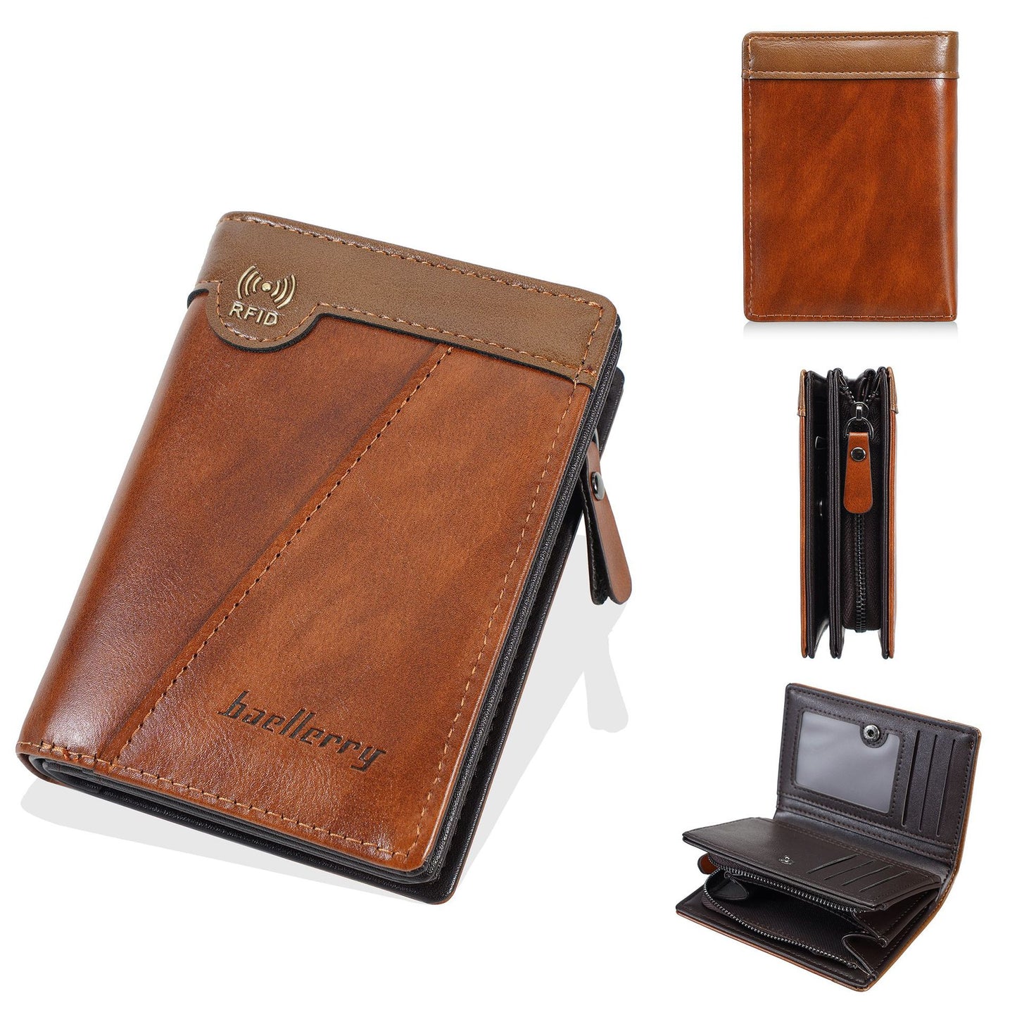 ✨【Promoción de nuevos productos】Nueva billetera con cremallera estilo retro de primera calidad para hombre con función antirrobo RFID.