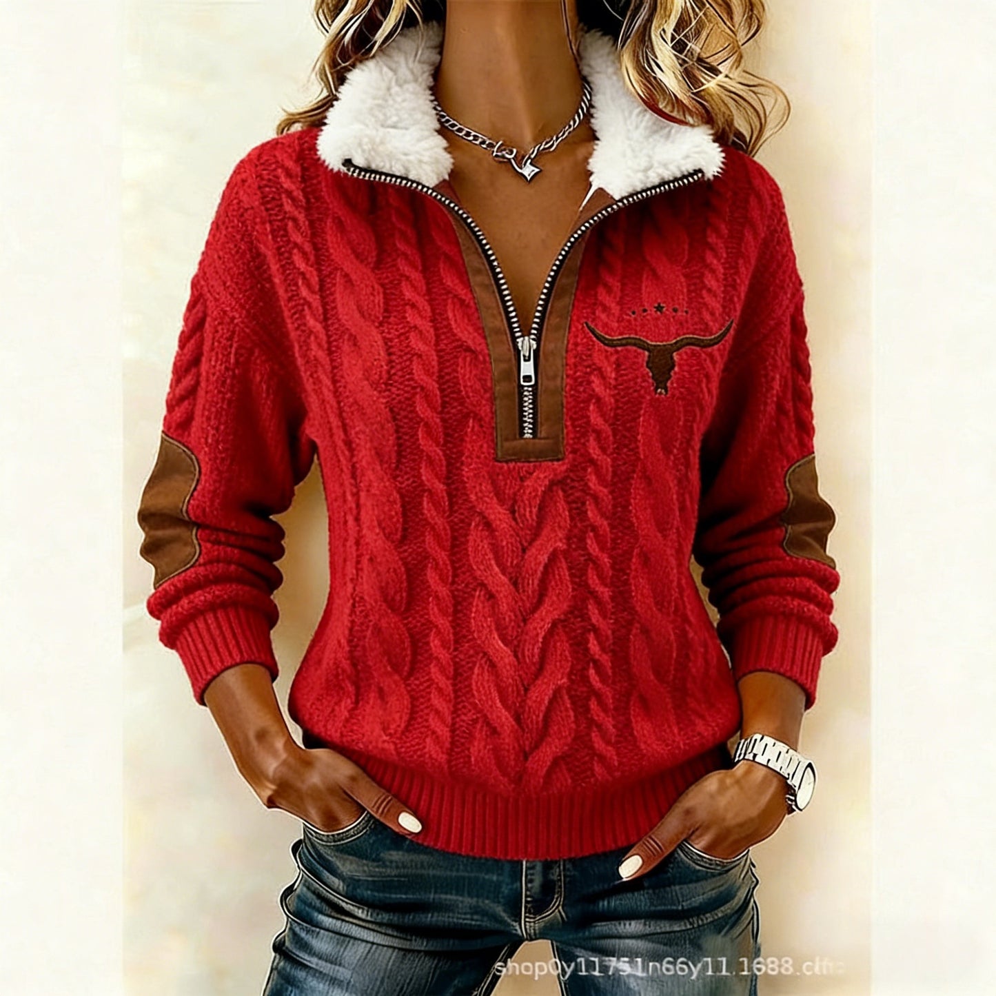 🔥Περιορισμένης Διάρκειας Έκπληξη: 50% Έκπτωση!🔥🔥Γυναικείο casual πουλόβερ με γούνινο γιακά, άνετο και κομψό.