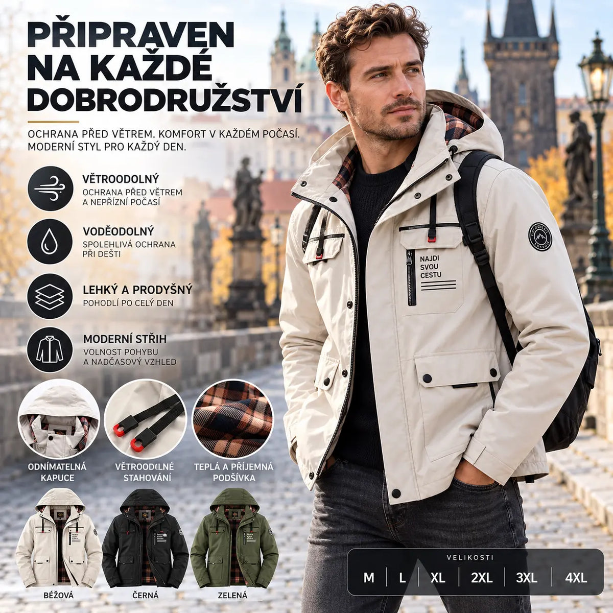 🔥【M-6XL】Nová pánská teplá, větruodolná a nepromokavá bunda