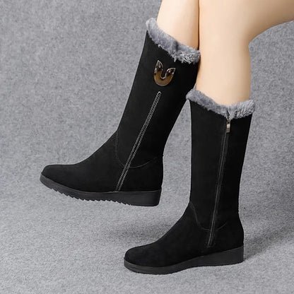 🎁✨Descuento de invierno 49% [35-41] Botas de nieve cálidas de invierno para mujer, botas Martin con tacones medios y de cuña, cremallera antideslizante