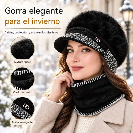 ❄️Elegante conjunto de invierno de dos piezas: gorra de béisbol con mezcla de pelo de conejo y orejeras + bufanda de punto.