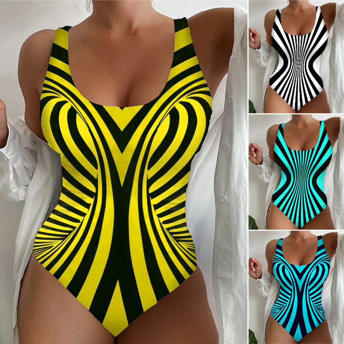 🔥👙🔥【S~6XL】Seksi jednodijelni kupaći kostim s prugastim uzorkom