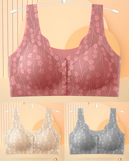 😍👙【3 darab】【40-100KG】Női vezeték nélküli csipke melltartó elülső rögzítéssel