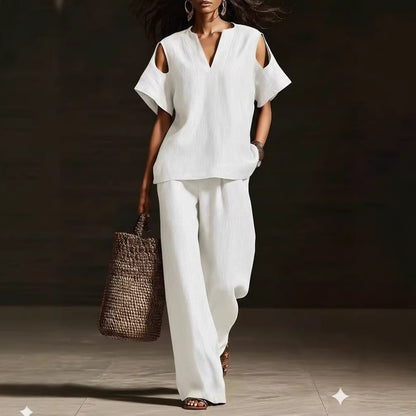 [Camisa de manga corta + pantalón] Nuevo conjunto de dos piezas moderno e informal para mujer-Pago contra entrega