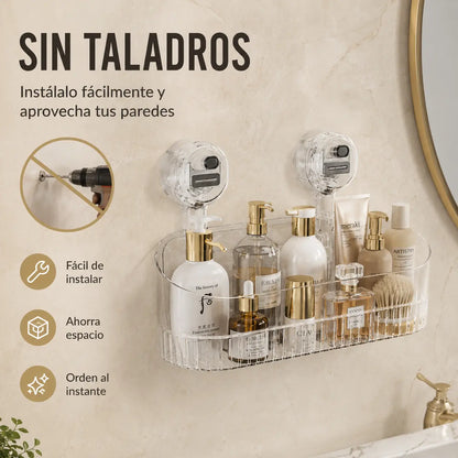 Estante de almacenamiento con ventosa sin perforaciones, escurridor de pared para cocina y baño