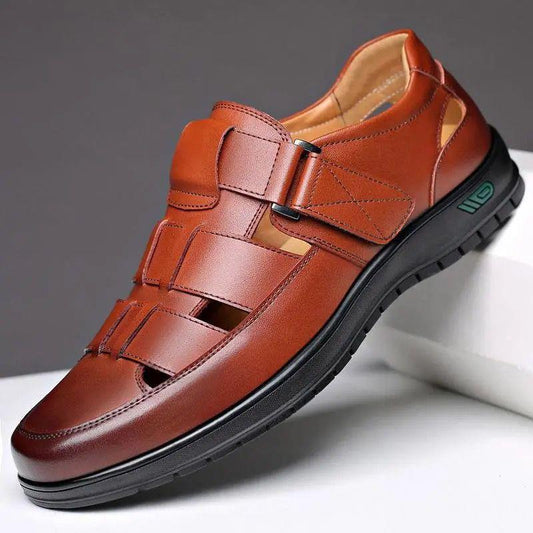 【38-44】👞 Ανδρικά αναπνεύσιμα casual σανδάλια από γνήσιο δέρμα με σχέδιο κοψίματος και αντιολισθητικές σόλες – Συλλογή Καλοκαίρι 2026