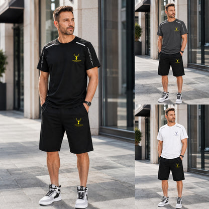 【Pago contra entrega】Conjunto deportivo de verano para hombre en seda helada: camiseta de manga corta de secado rápido y pantalones cortos.