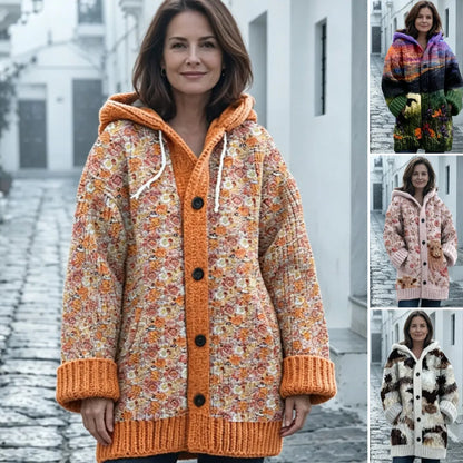 ✨✨ Último día: a mitad de precio 【S–6XL】✨ Elegante abrigo de invierno estampado con capucha para mujer