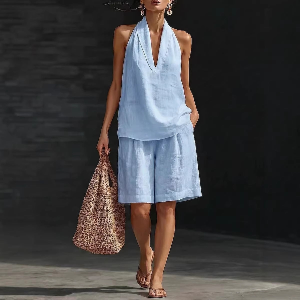 【S-5XL】Conjunto informal de algodón y lino a la moda 2026 (chaleco + pantalones cortos)