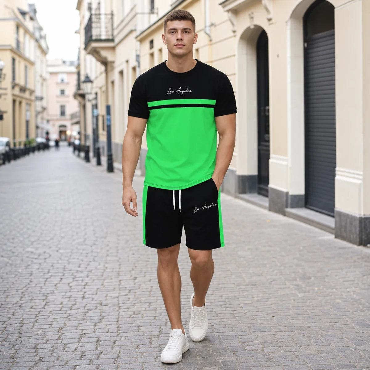 ✨【S-5XL】【Pago contra entrega】Conjunto deportivo de verano de 2 piezas para hombre: camiseta de manga corta y pantalones cortos cómodos, ideales para uso casual y estar en casa.