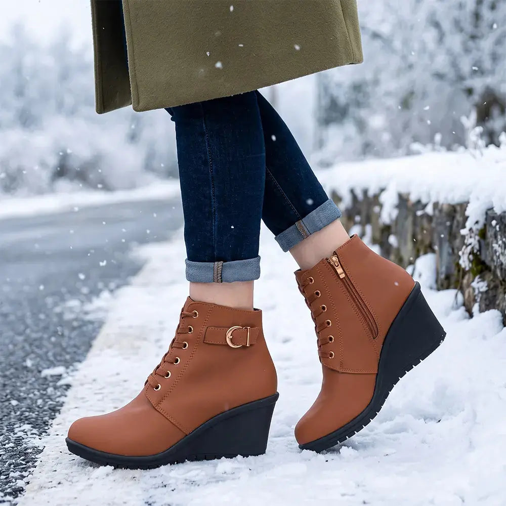 【35-42】👢 Botines de invierno con cuña para mujer: una opción elegante y estable para los días fríos.