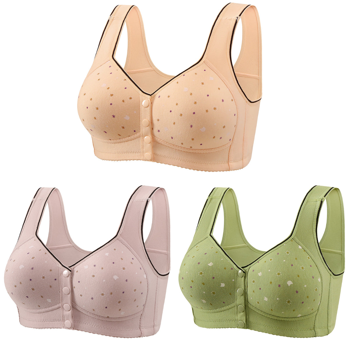 😍【Pack de 3】Sujetador para mujer sin aros y con cierre frontal 【40-120 kg】❤️Cómodo, antibacteriano y de algodón natural