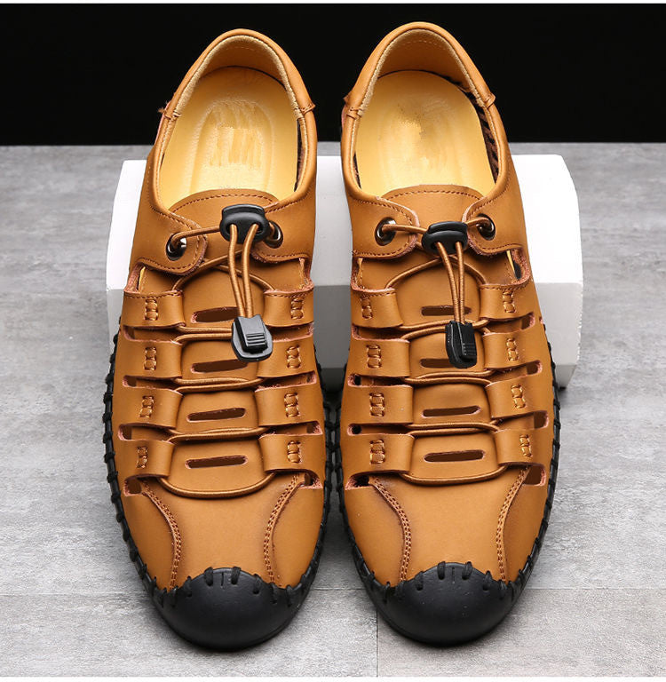 🌟 【39-44】】Sandalias de playa de verano para hombre, de cuero genuino, diseño de punta cerrada, parte superior transpirable.👞✨