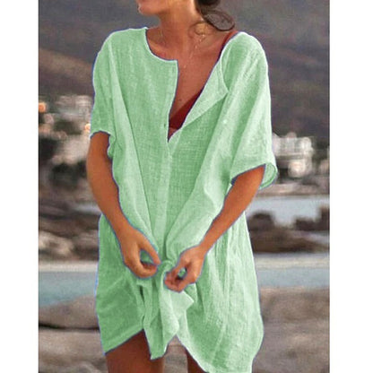 ❤️🧡💛💚💙💜[S-8XL] Nueva camisa casual de algodón y lino de largo medio para mujer