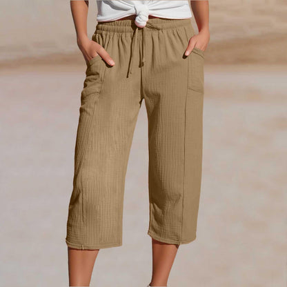 🌸【S-3XL】Dámské jednobarevné skládané zkrácené kalhoty z bavlny a lnu