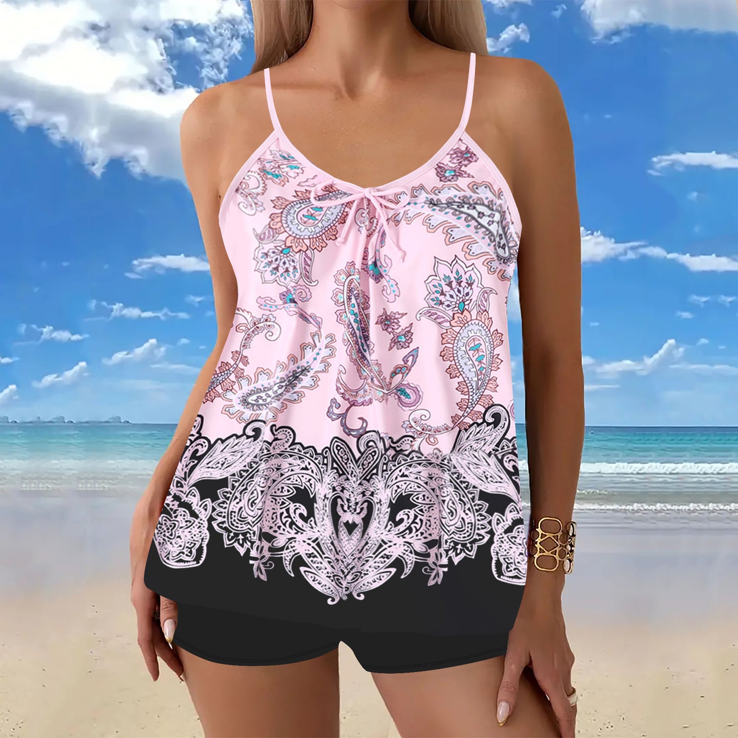 🌈🌴✨【S-4XL】Nuevo traje de baño de dos piezas estampado de tallas grandes 2026