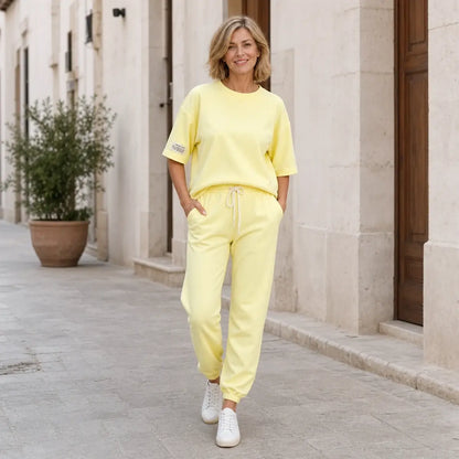 🔥🔥【Liquidación de fin de temporada】【S-5XL】Conjunto casual de top y pantalón liso para mujer