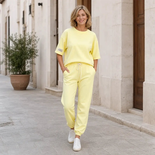 🔥🔥【Liquidación de fin de temporada】【S-5XL】Conjunto casual de top y pantalón liso para mujer