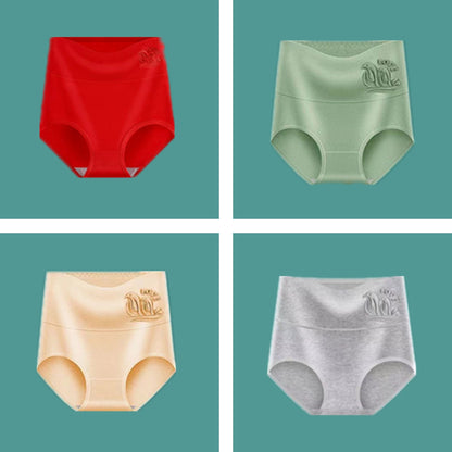 🩲【4 piezas】【45-90kg】💟 Ropa interior antibacteriana de cintura alta fabricada en puro algodón que no deja marcas.