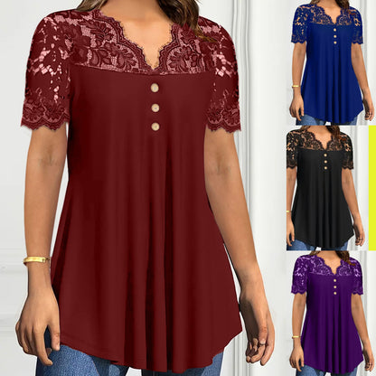 🔥【S-2XL】💖🎁Nueva blusa de encaje con cuello en V y mangas cortas para primavera/verano 2026