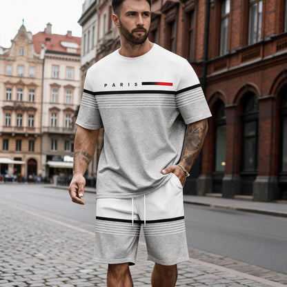 【S–5XL】Pánská ležérní a pohodlná sada trička s krátkým rukávem a šortek s potiskem písmen.