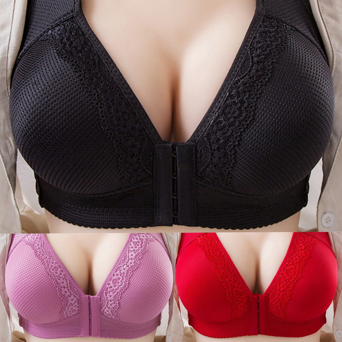 💥【Paquete de 3】Sujetadores de alta calidad | 💖🧡 Sin costuras, con gran sujeción, elegantes y sexys, previenen la flacidez