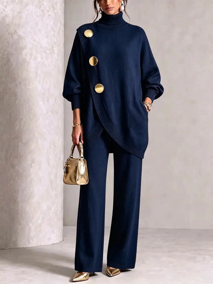 ✨🔥 A mitad de precio + Envío gratis 🚚💕 Elegante conjunto para mujer: top de cuello alto y pantalón de pierna ancha — Cómodo y con estilo 👗