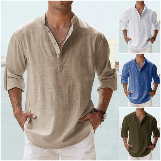 💥【S-5XL】Camisa de manga larga para hombre de algodón y lino.