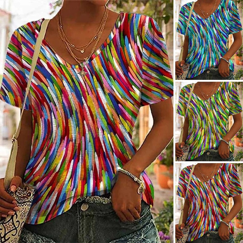 【S-5XL】2026 Nueva camiseta estampada con cuello en V para mujer