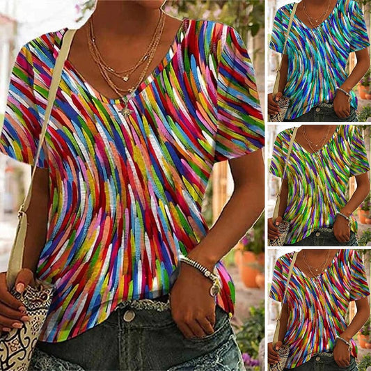 【S-5XL】2026 Nueva camiseta estampada con cuello en V para mujer