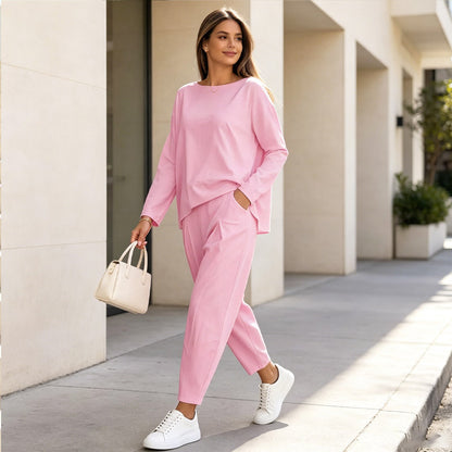 Conjunto de manga larga: Top de cuello redondo + pantalón