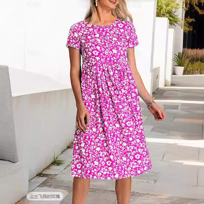 💕💕【Oferta por tiempo limitado】【S-3XL】Nuevo vestido de verano estampado de manga corta y cuello redondo. Pago contra entrega disponible