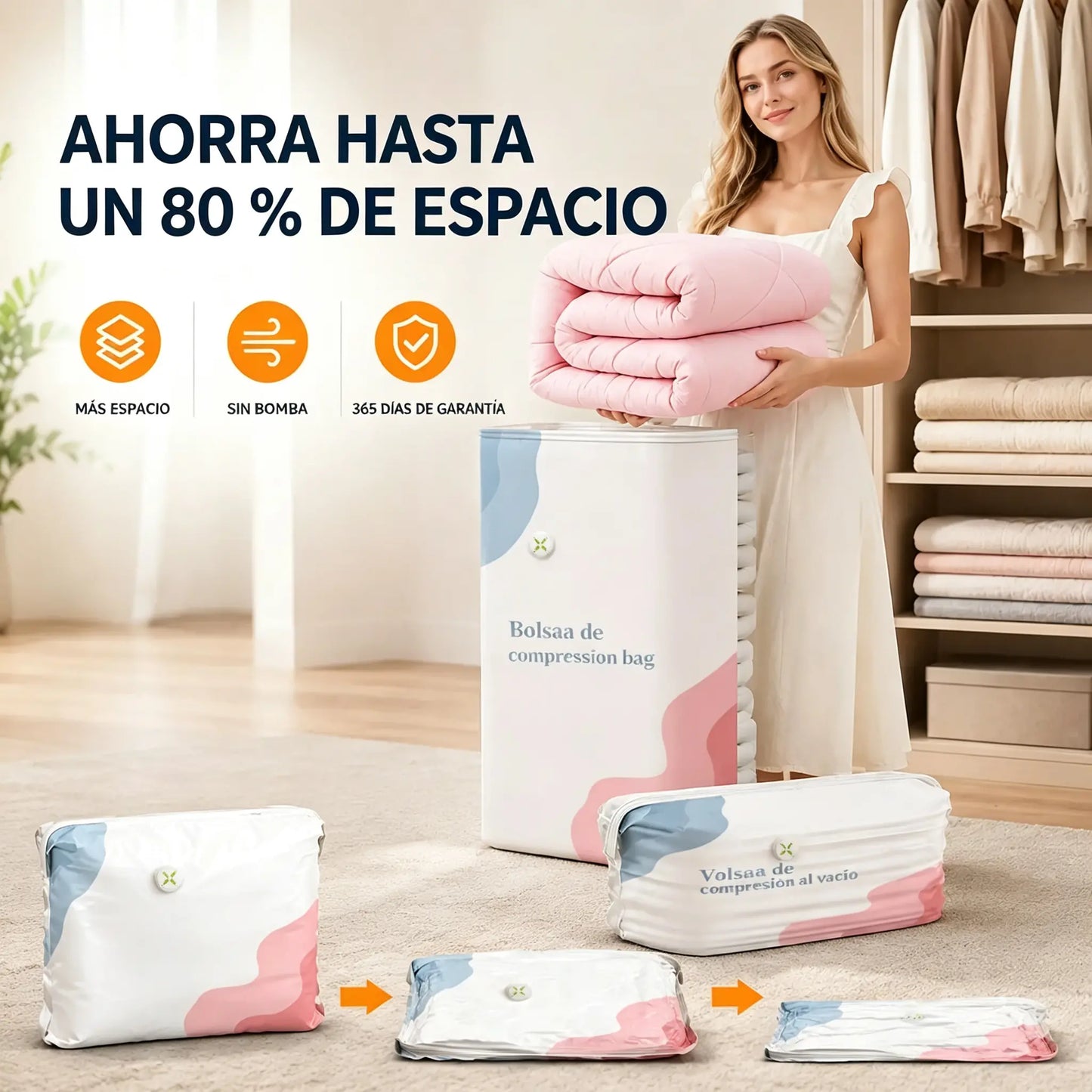 🧳 5 artículos por solo 29 € 💨 Bolsas de almacenamiento al vacío grandes y plegables: No necesitan bomba de aire, excelente sellado, ideales para ahorrar espacio en tu maleta y en casa ✈️