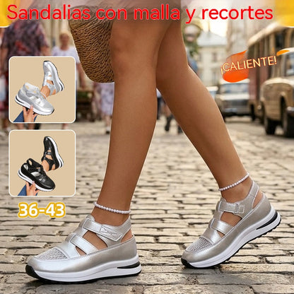 Sandalias deportivas de plataforma para mujer, parte superior de malla transpirable, suela suave.