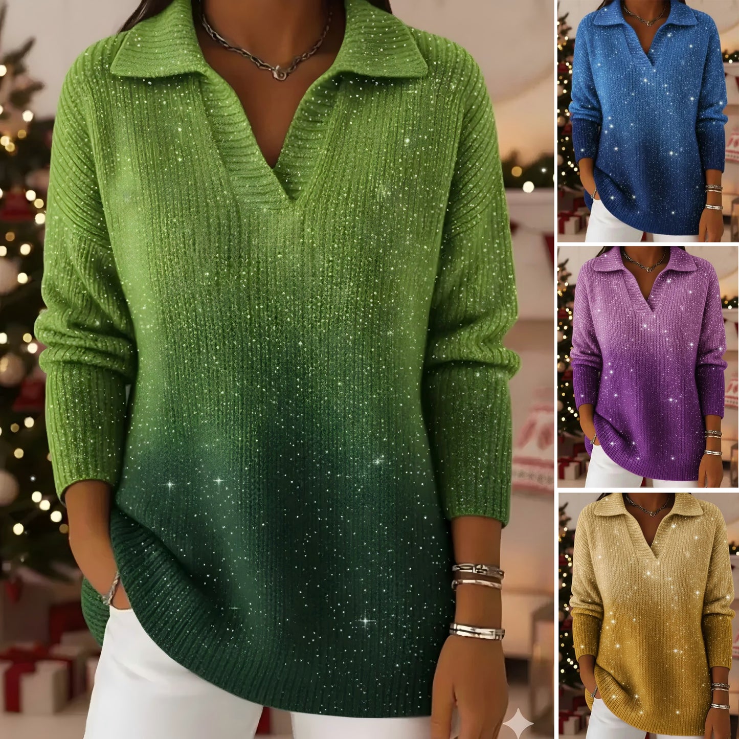 🔥【S-5XL】Pleteni džemper s uzorkom gradijenta i sanjivim zvjezdanim nebom